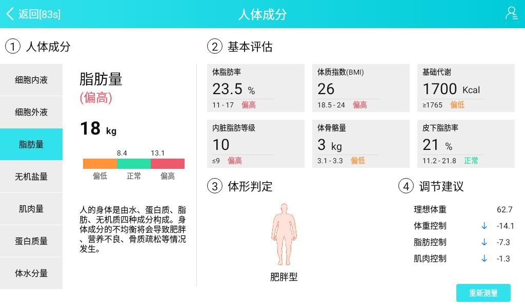 超聲波身高體重體脂儀測量報告